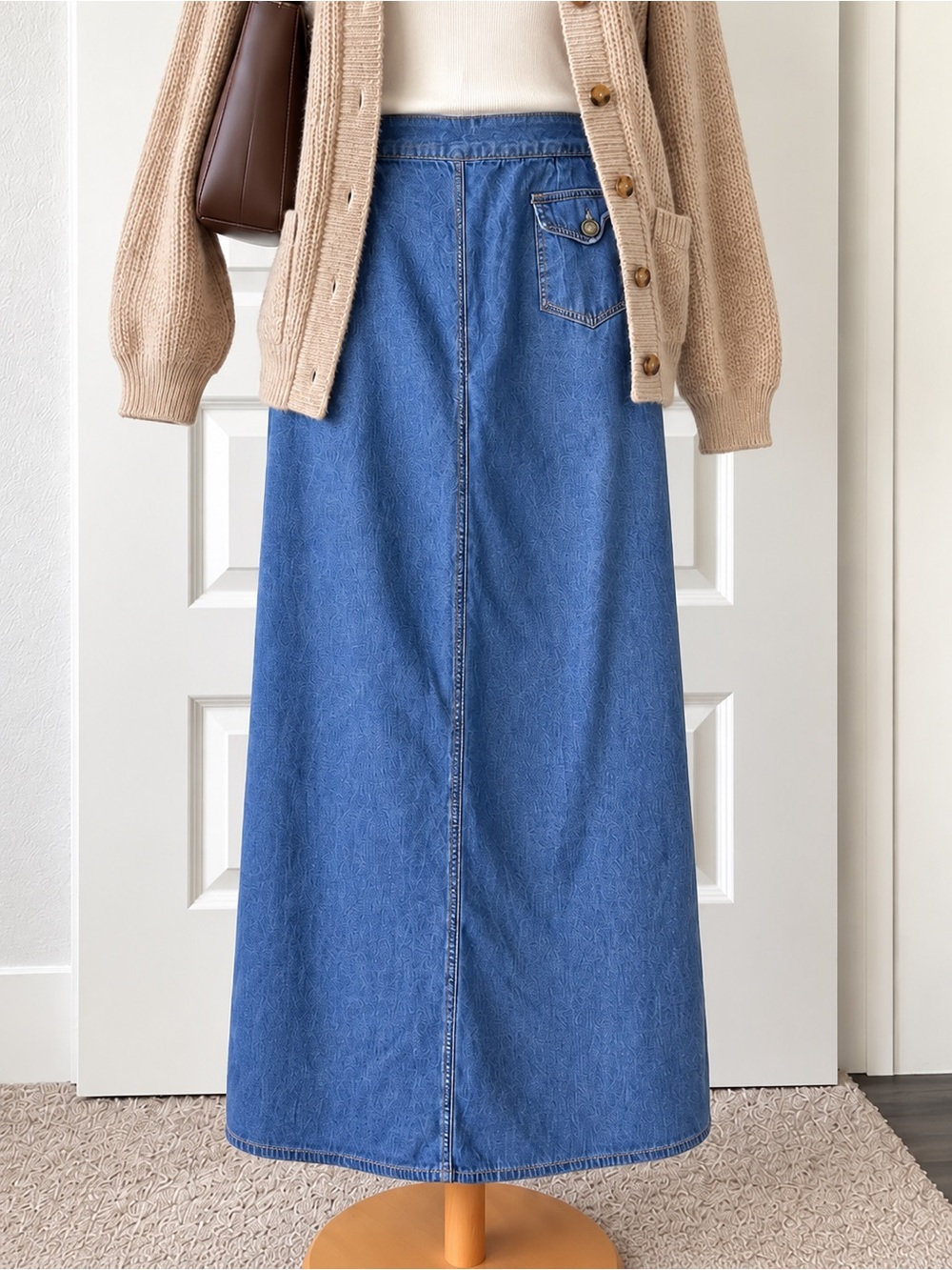 Vintage Rhythm Blues Denim Maxi Skirt Size 16 Long Back Slit 100% Cotton